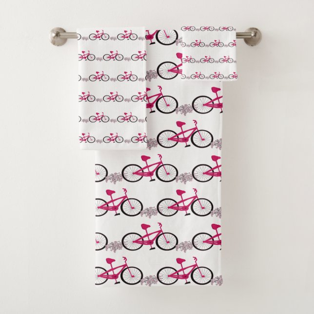 Ready to Cycle Pink Bicycles Bath Towel Set (Insitu)