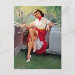 Ready to Drive Pin Up Postcard