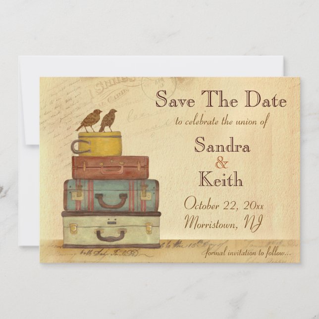 Ready To Fly Love Birds Save The Date Announcement (Front)