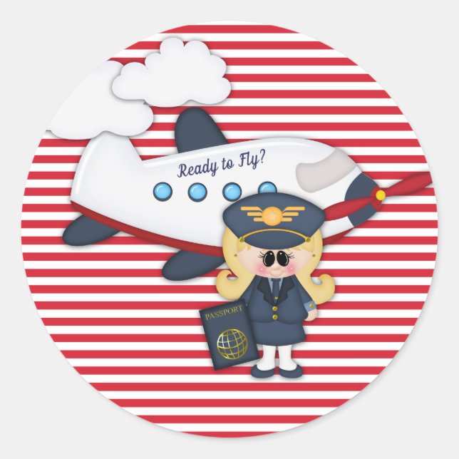 Ready to Fly Pilot Airplane Stripes Girl Sticker (Front)