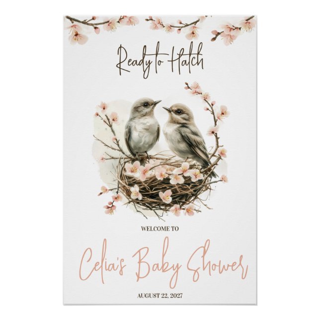 Ready to Hatch! Cute Birds Baby Shower Welcome Poster (Front)
