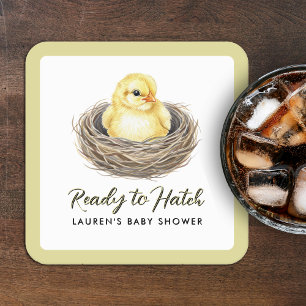 Ready To Hatch Yellow Spring Chick Baby Shower Square Paper Coaster
