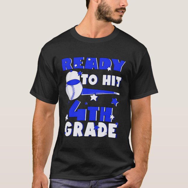 Ready To Hit 4Th Grade Baseball Teacher Kids Back  T-Shirt (Front)