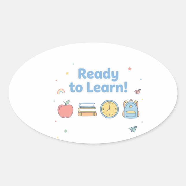 Ready to Learn – Cute Back‑to‑School Sticker Oval  (Front)
