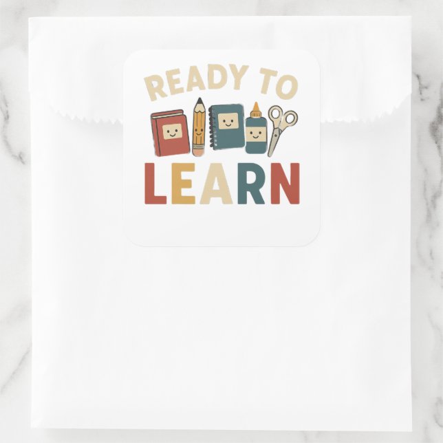 Ready to learn funny school memes square sticker (Bag)