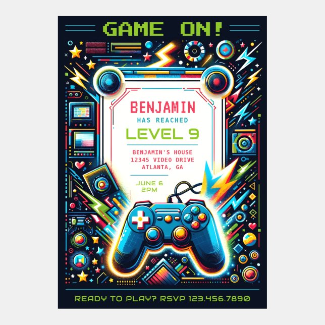 Ready to Play Gaming Kids' Birthday Invitation (Front)