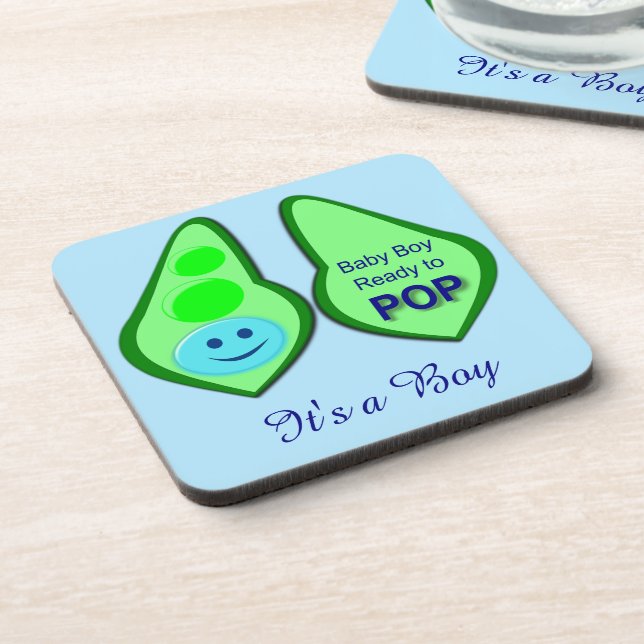 Ready to Pop Baby B Gender Reveal Beverage Coaster (Left Side)