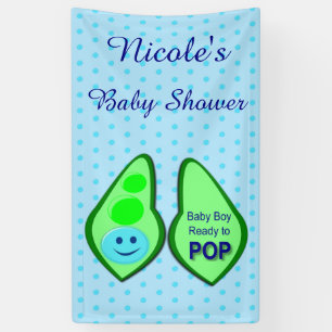 Ready to Pop Baby Boy Blue Pea Baby Shower Custom Banner