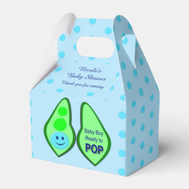 Ready to Pop Baby Boy Blue Pea Baby Shower Custom  Favor Box (Front Side)