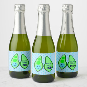 Ready to Pop Baby Boy Blue Pea Baby Shower Sparkling Wine Label