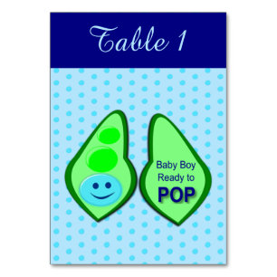 Ready to Pop Baby Boy Blue Pea Custom Baby Shower Table Number