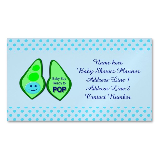 Ready to Pop Baby Boy Blue Pea Custom Magnetic Business Card (Front)