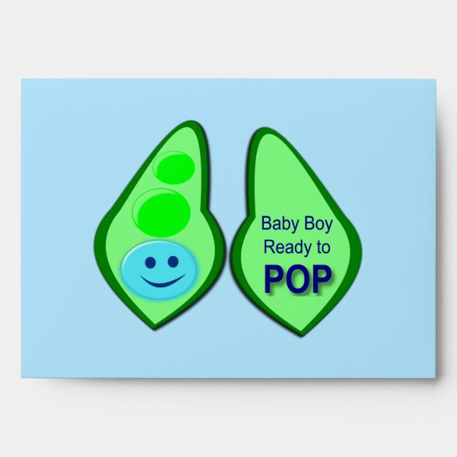 Ready to Pop Baby Boy Blue Pea Envelope (Front)