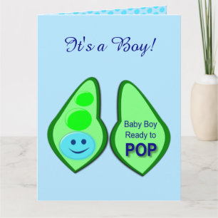 Ready to Pop Baby Boy Blue Pea  Gender Reveal Card