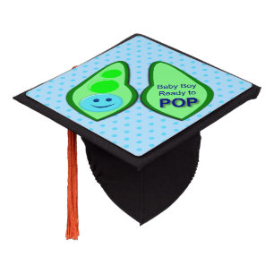 Ready to Pop Baby Boy Blue Pea Graduation Cap Topper