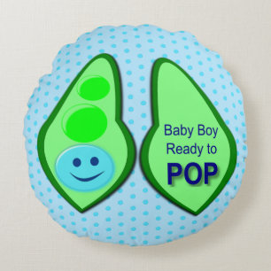 Ready to Pop Baby Boy Blue Pea Round Pillow