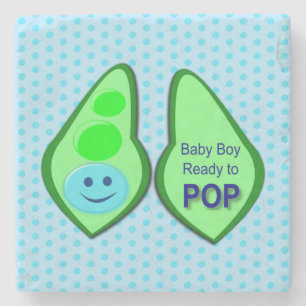 Ready to Pop Baby Boy Blue Pea Stone Coaster