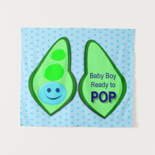 Ready to Pop Baby Boy Blue Pea Tapestry