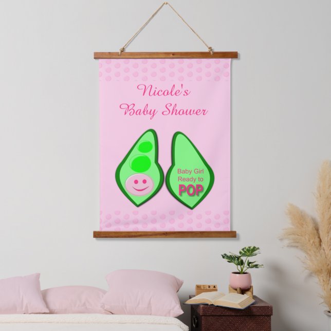 Ready to Pop Baby Girl Pink Pea Baby Shower Custom Hanging Tapestry (Bedroom)