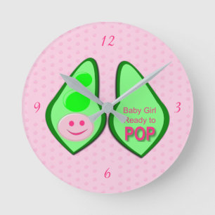 Ready to Pop Baby Girl Pink Pea Round Clock