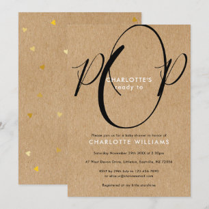 Ready to Pop Baby Shower Chic Script Rustic Kraft Invitation