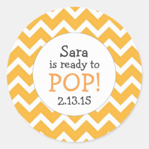 Ready to Pop Baby Shower Favour / orange chevron Classic Round Sticker