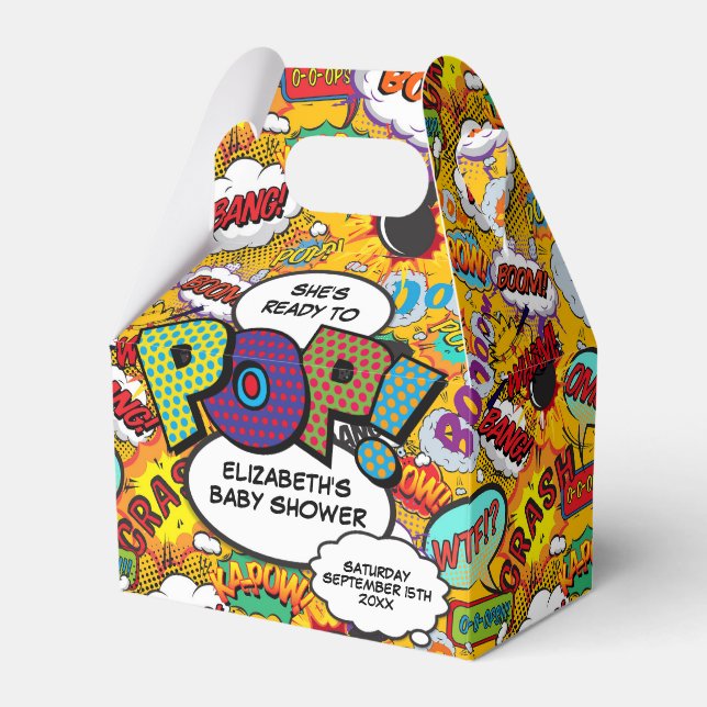 Ready to Pop Baby Shower Fun Comic Book Favor Box (Front Side)