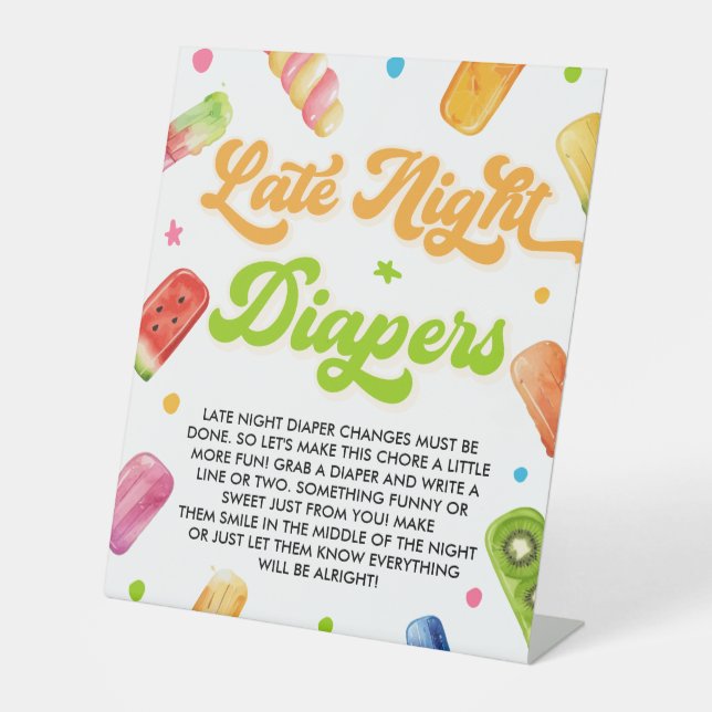 Ready to Pop Baby Shower Late Night Diapers  Pedestal Sign (Front)