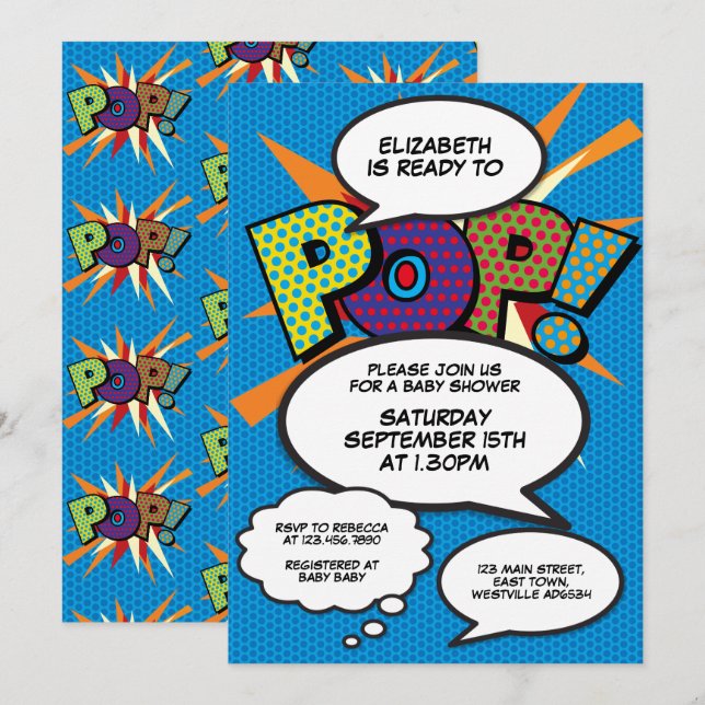 Ready to Pop Baby Shower Modern Boy Blue Invitation (Front/Back)