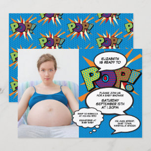 Ready to Pop Baby Shower Modern Fun Boy Blue Photo Invitation