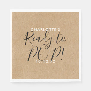 Ready to Pop Baby Shower Rustic Kraft Chic Script Napkin
