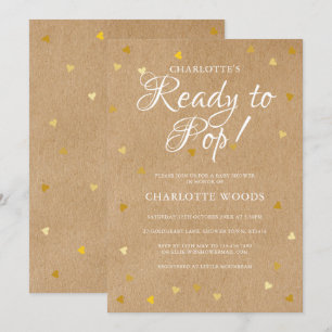 Ready to Pop Baby Shower / Sprinkle Gold Hearts Invitation