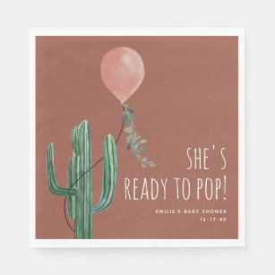 Ready to Pop Balloon Cactus Pink Terracotta Baby Napkin