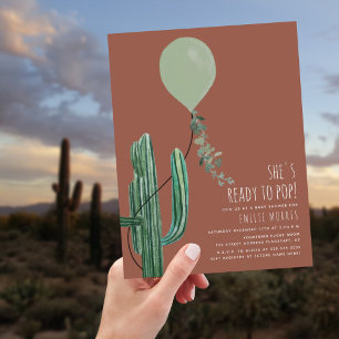 Ready to Pop Balloon Cactus Terracotta Baby Shower Invitation
