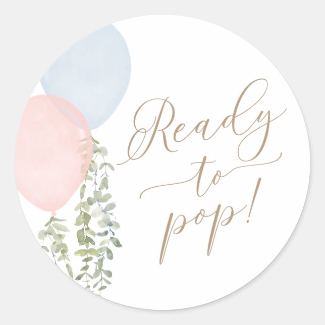 Ready to Pop Balloon Twin Baby Shower Classic Round Sticker (Front)
