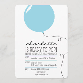 Ready to Pop Blue Balloon Boy Baby Shower Invite