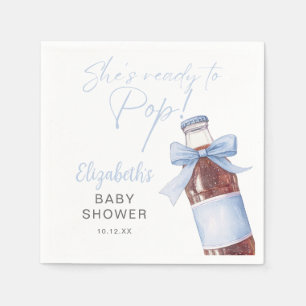 Ready To Pop Blue Bow Soda Bottle Baby Shower Napkin