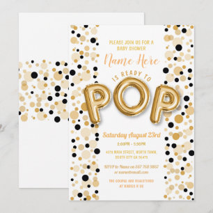 Ready to POP Boy Baby Shower Gold & Black Elegant Invitation