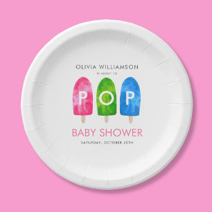 Ready to Pop colorful Popsicle Baby Shower Paper Plate