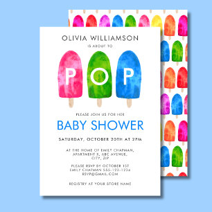Ready to Pop colourful Popsicle Blue Baby Shower Invitation