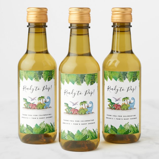 Ready to Pop, Dinosaur themed baby shower Wine Label (Bottles)