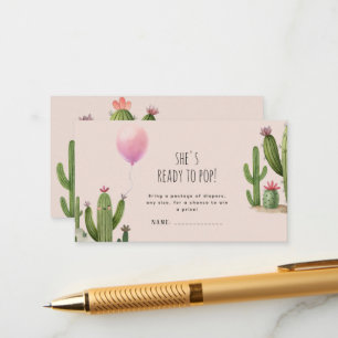 Ready to Pop Girl Balloon Cactus Green Baby Shower Enclosure Card