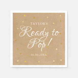 Ready To Pop Gold Hearts Confetti Baby Shower Napkin