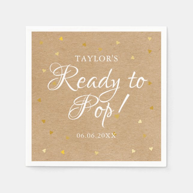 Ready To Pop Gold Hearts Confetti Baby Shower Napkin (Front)