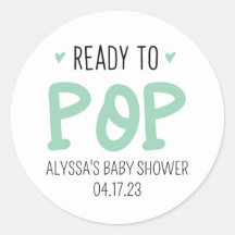 Ready To Pop Green Baby Shower Sticker