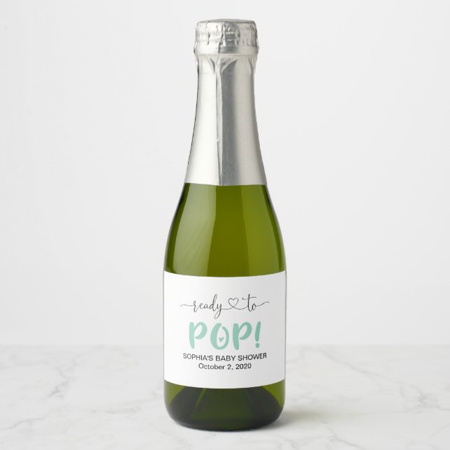 Ready To Pop Green Mini Sparkling Wine Bottle Labe Label (Front)