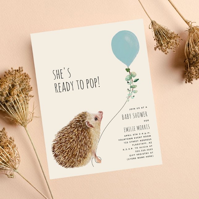 Ready to Pop Hedgehog Balloon Boy Baby Shower Invitation (Creator Uploaded)