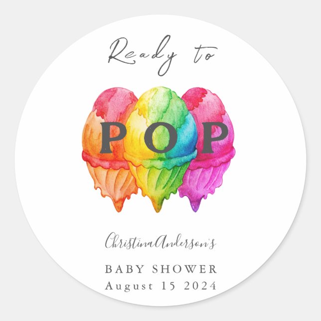 Ready to Pop Ice Cream Gradient Pink Baby Shower Classic Round Sticker (Front)