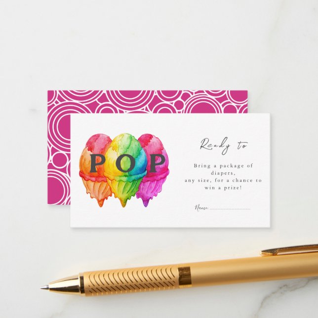 Ready to Pop Ice Cream Gradient Pink Baby Shower Enclosure Card (Front/Back In Situ)