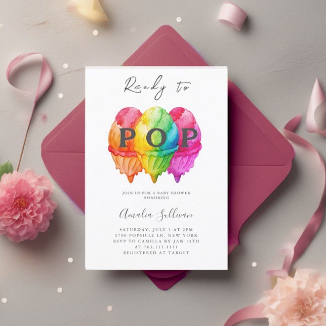 Ready to Pop Ice Cream Gradient Pink Baby Shower Invitation (Creator Uploaded)